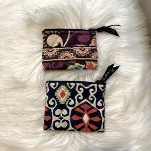 Vera Bradley Two Fabric Pouches Set Blue Purple 4x5" Cosmetic Wallet Zip